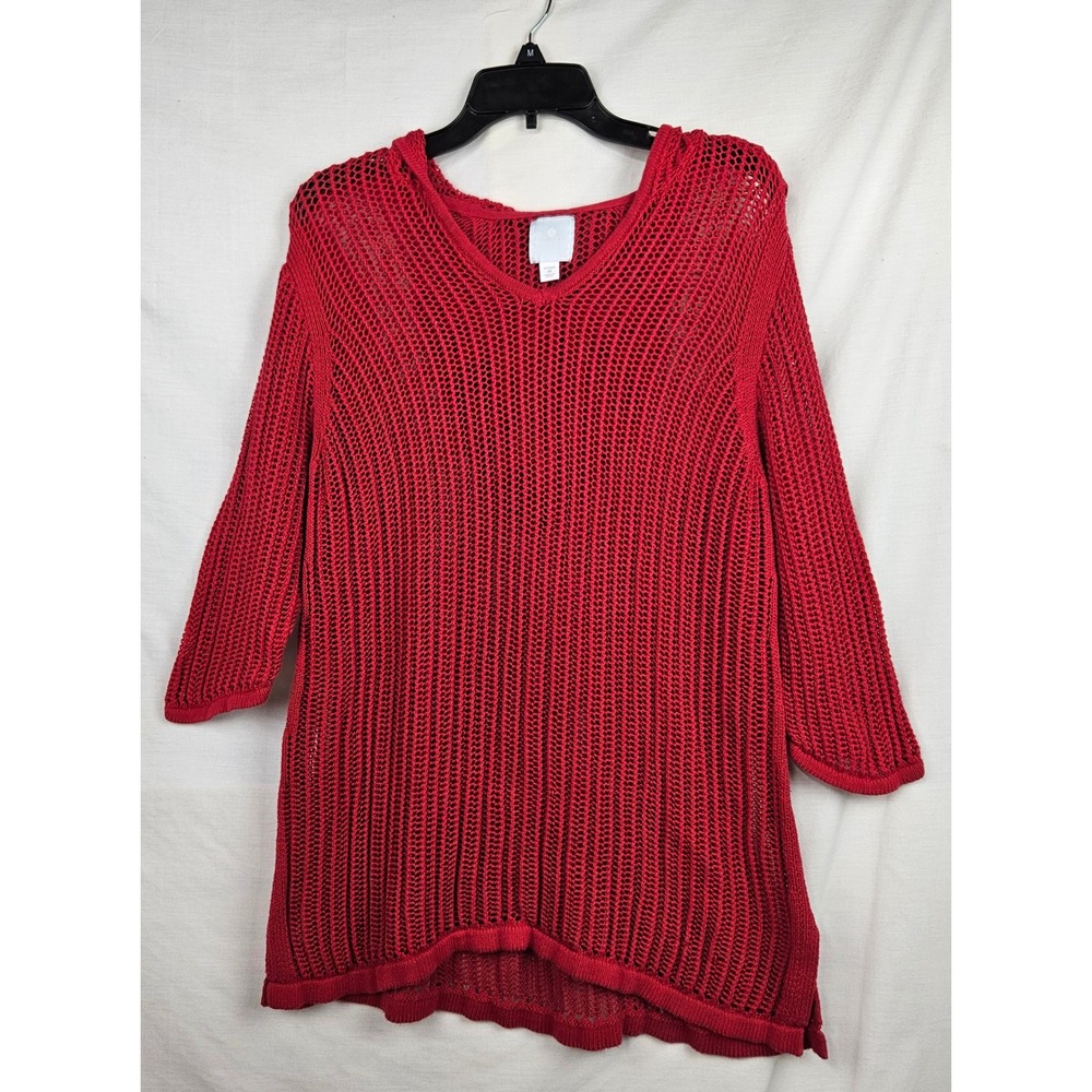 Sunday‎ Red Open Knit Crochet Hoodie Sweater 1X Pullover Cover up Beach